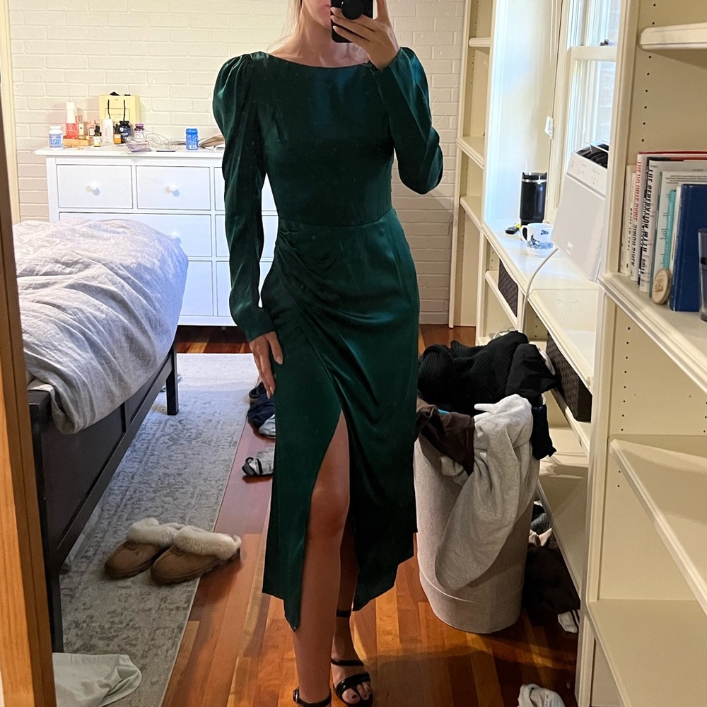 Reformation Cameron Silk Long Sleeve Midi Dress